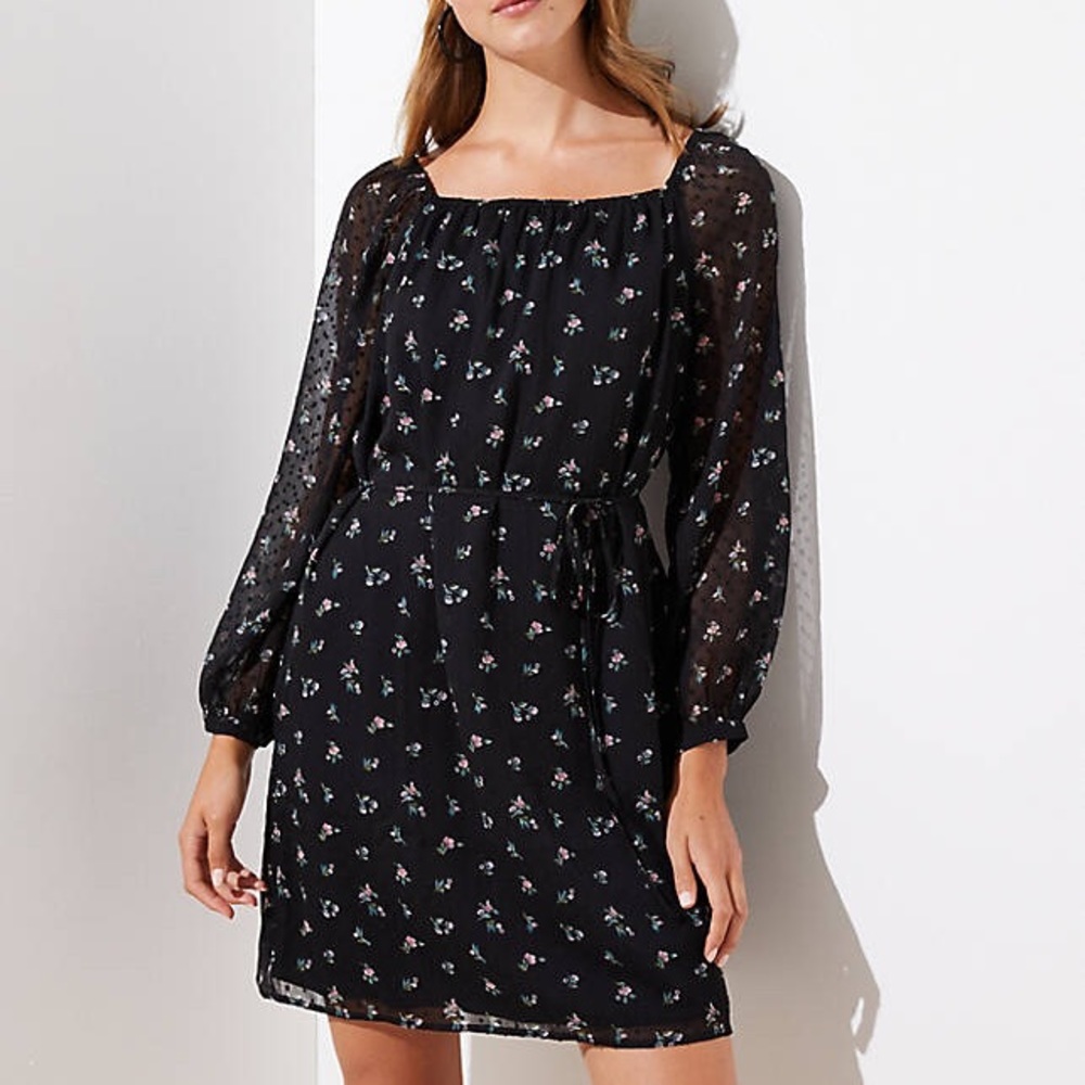 LOFT floral dot square neck dress NWOT